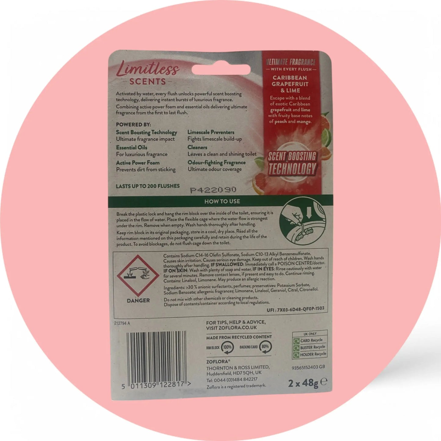Zoflora Rimblock Limitless Scents - Caribbean Grapefruit & Lime Zoflora