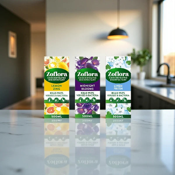 Zoflora Classic Home Fragrance Trio – 3 x 500ml Concentrated Disinfectants (Lemon Zing, Midnight Blooms, Linen Fresh)