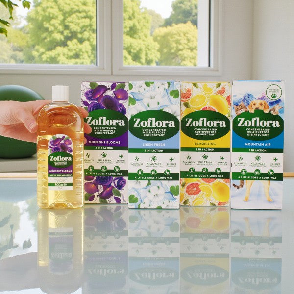 Zoflora "Fantastic Four" Concentrated Disinfectant Bundle – 4 x 500ml (Midnight Blooms, Linen Fresh, Lemon Zing, Mountain Air)