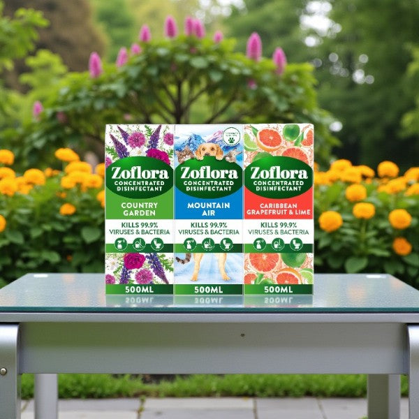 Zoflora Garden Fresh Trio – 3 x 500ml Concentrated Disinfectants (Country Garden, Mountain Air, Caribbean Grapefruit & Lime)