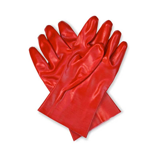 GLOVES PVC COAT RED O/CUFF 27CM STD WRIST INT/LINED LRG G