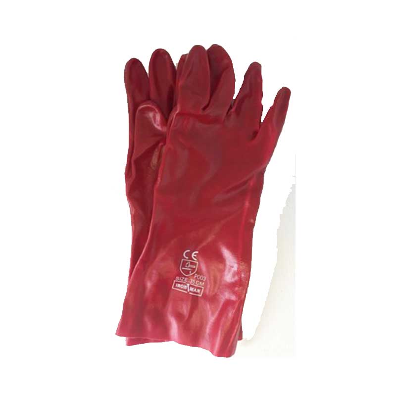 GLOVES PVC COAT RED O/CUFF 35CM STD ELBOW INT/LINED LRG G