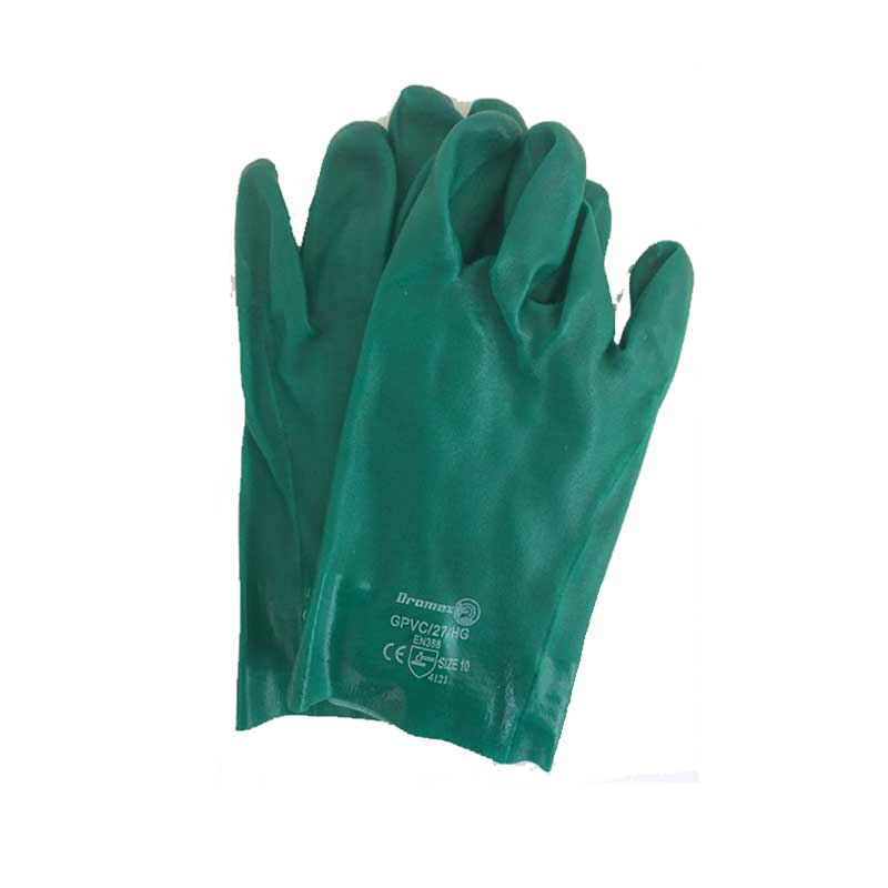 GLOVES PVC COAT GREEN TEXTURED H/D OPEN CUFF 27CM G087