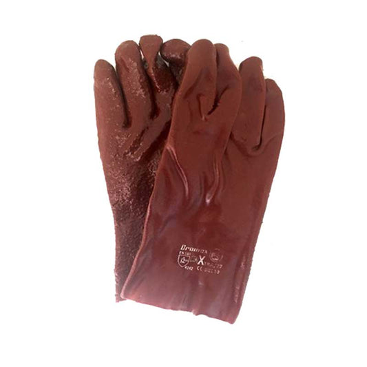 GLOVES PVC COAT RED EX/HD TERRY PALM ROUGH O/CUFF 27CM G0