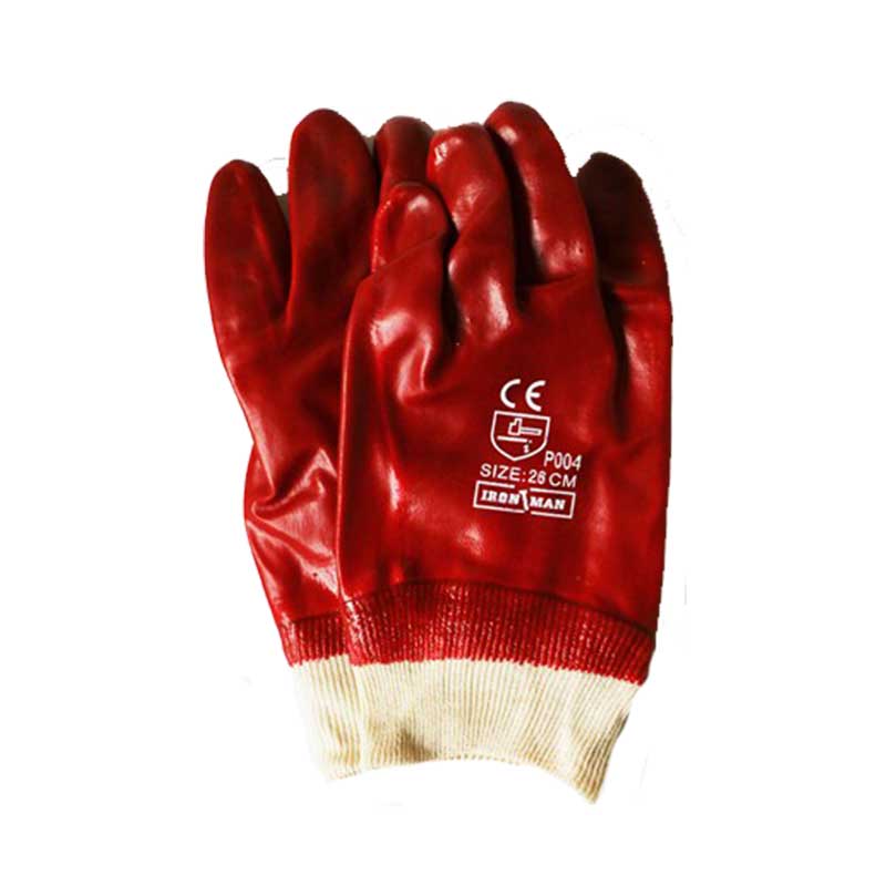 GLOVES PVC COAT RED KNIT WRIST STD WEIGHT INT LINED LRG G013